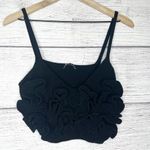 ZARA  Black Crochet Ruffled Rosette Sleeveless Sweater Knit Crop Top Size Large Photo 9