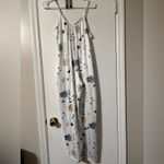 White Floral Printed Scoop Neck Wide Leg Jumpsuit Small Blue Photo 1