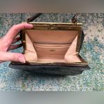 Vintage 50/60s Bellestone brown alligator leather clasp frame purse Photo 9