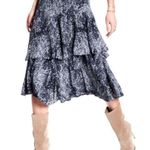 Free People  Blue Kiss Me Baby Snake Print Tiered Ruffle Midi Skirt Size Medium Photo 4