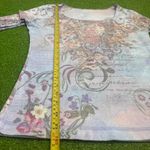 Vintage Y2K MD Boho‎ Floral Script Scoop Neck Top Rhinestones Feminine Romantic Blue Size M Photo 5