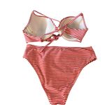 Shade & Shore Striped Bikini Set High Waist Tie Front 36D Large Photo 3