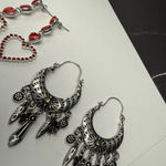 Dangle, Hoop, Ear Crawler Mix Pierced Earrings Lot Of 3 Silver Tone Rhinestone Photo 4