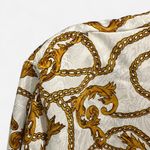 Vintage Satin Equestrian Chain Print Blouse Heritage Preppy Baroque Top Large Gold Photo 4