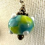 Sterling silver blue and green glass blown lamp work bead earrings Photo 3