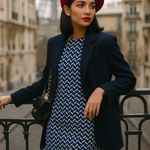 ZARA  Blue Geometric Plaid Shift Dress Size S Minimalist Retro Mod Print Chic Photo 0