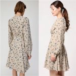 MOUSSY Floral Print Taupe Puff Long Sleeve Fit & Flare Dress Sz:1/Small Tan Photo 2