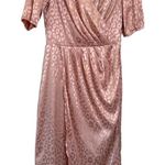 Ivy City Co Blush Pink Satin Leopard Print Wrap Midi Dress Size Medium Photo 0