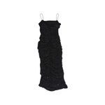Black Mesh Studded Bodycon Midi Dress Womens Small Square Neck Ruched Night Out Photo 2