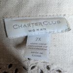 Vtg Y2K Charter Club Beige 100% Linen Embellished Button Up Shirt Jacket 2X Tan Photo 5