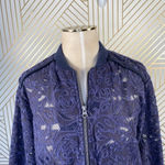 Anthropologie  Elevenses Miranda Lace Bomber Jacket Zip Navy Blue‎ Size Small Photo 3