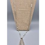 Simply Vera Wang Sliver Tone Glass Bead Natural Stone Tassel Pendant Necklace Silver Photo 2