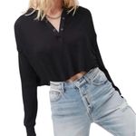 Out From Under Urban Outfitters Crop Top Black Henley Lightweight Oversized S Photo 0