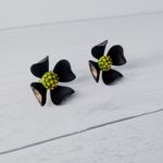 Vintage Judy Lee Originals Clip On Earrings Black Flower 1958 Clover Photo 1