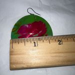 Vintage Hand Painted Large Shell Disc Earrings Pink Photo 6