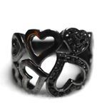 Source Unknown Black Metal Hearts & Hearts Black Rhinestone Accents Size 7 Goth Punk Ring Photo 1
