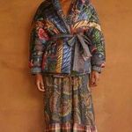 Farm Rio Black Wild Bananas Metallic Reversible Puffer Jacket Size Small Photo 0