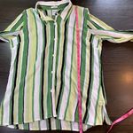 Old Navy  Button Shirt Women XL Green Striped Cotton Gauze Semi Sheer Perfect Fit Photo 7