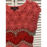 Fever Hand Open Crocheted Bright Orange Pink Tan Cap Sleeve Blouse Size XS Orange Photo 4
