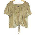 Talbots  Linen Boxy Top Women XL Button Up Tie Front Puff Sleeves Coastal Granola Photo 0