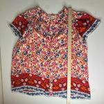 Rose + Olive Floral Smocked Tunic Top Size 1X Multicolor Lightweight Boho Office White Photo 8