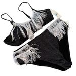 Beachsissi High-Rise Fringe Bikini Womens XL Black White Coastal Cowgirl Dainty Photo 1