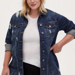 Torrid  Womens Chore Jacket 2X (18-20) Longline Denim Distressed Oversized‎ NWT Photo 0