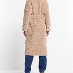 EXPRESS Taupe Tan Furry Soft Winter Fall Belted Faux Fur Trench Coat Jacket Photo 3