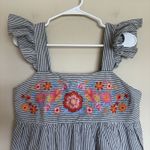 SAVANNA JANE Boutique Embroidered Floral Striped babydoll blouse Tank Small Blue Photo 1