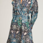 NWT Maria Cher Lugo Franca Maxi Dress Silk Cotton M Printed Pleat Placket Boho Blue Size M Photo 1