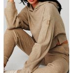 Alo Yoga Alo Muse Hoodie Gravel Heather Tan Ribbed Stretchy Sweatshirt Sweater Pullover L Photo 7