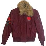 Ultim8 Brand burgundy faux fur collar rose appliqué bomber Jacket Juniors Sz M Red Size M Photo 0