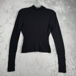Nils Sweater Womens Small Black Peplum Style Ribbed Preppy Neutral Minimalist Photo 3