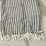 Ellison Linen Blue/White Dress Tassel Fringe Trim Women's Large Pockets Zipper Photo 1