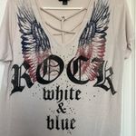 Rock & Republic  BLUE WHITE WINGS BLOUSE SZ LARGE GUC #6343 Photo 1