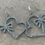 Boutique Silver Tone Rhinestone Open Heart Dangle Earrings with Bows Photo 0