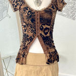 Vintage Y2K Early 2000's Cheetah Leopard Ruffle Corset Style Vampy Blouse Top M Brown Size M Photo 0