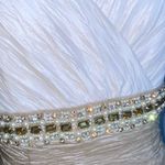 Eliza J Cream Taupe Crinkled Taffeta Jeweled Waist Double V Knee Length Dress 12 Photo 8