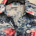 Canda C&A Womens Button Up Top Blouse S Blue Pink White London New York Print Photo 2