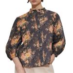 & Other Stories & Other Stories Paris Atelier Cottage Floral Gray & Pink Cotton Blouse Size 8 Photo 3