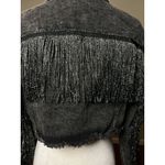 NEW Cropped Black Denim Womens S/M Jacket Fringe Distressed Hem Tassels Western Size M Photo 3