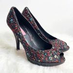 Betsey Johnson  Satin Flower Pumps Size 7.5 Shoes Peep Toe Rosy II Black y2k Photo 8