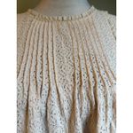Anthropologie Lace Ruffle Sleeve Pintuck Blouse Cream Short Sleeve boho shirt S Photo 3