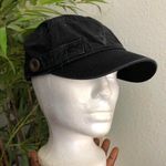 Black canvas button hat cap newsboy baker boy streetwear one size whimsygoth grunge Photo 0