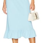 Amanda Uprichard  Gaia Dress in Pacific Blue Smocked Midi Tie Shoulder Ruffle Hem Photo 4