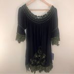 Mango NWT URBAN Western Black Embroidered Off Shoulder Babydoll Dress Mini M Photo 2