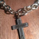 Cable Chain Cross Charm Ion Plated Yellow Gold Stainless Steel Bracelet (8 Inch) Photo 3