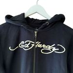 Ed Hardy  Black Snake  Skull Logo Cropped Zip Up Hoodie Sweatshirt SZ S #2290 Photo 3