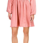 Michael Kors  Dusty Rose Satin Chain Neck Long Sleeve Smocked Waist Mini Dress S Photo 0
