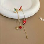 Santa Claus Threader Earrings Cute Retro‎ Asymmetrical Climbing Santa Claus Gold Photo 10